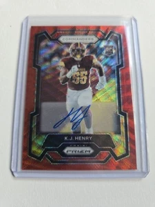 K.J. HENRY 2023 PANINI PRIZM ROOKIE AUTOGRAPH RED WAVE RC AUTO 020/149 - Picture 1 of 3