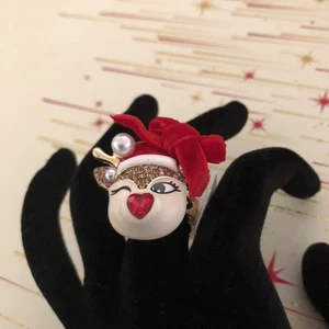 Auth. Betsey Johnson Ring, Rudolph, Rhinestones & Enamel, Gold Tone Adjust NWT - Picture 1 of 11