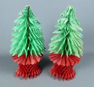 Vintage Christmas Tree Honeycomb Paper Decorations x2          #25148 - Picture 1 of 4