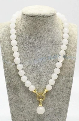 Colar pingente de contas de pedra preciosa redonda de jade branca natural 6/8/10/12 mm 14 a 32 polegadas - Imagem 1 de 4