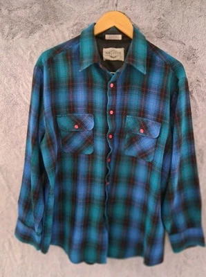 Vtg 90s Northwest Territory Button Plaid Flannel Shirt Green Blue Plaid Mens L - Image 1 of 4