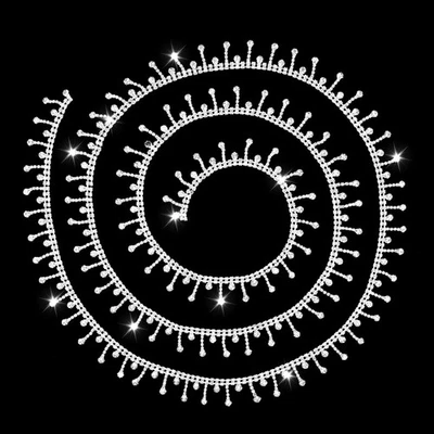 Cadena borla cinta 2 yardas con flecos de diamantes de imitación recortable plateada  Foto 1 de 4