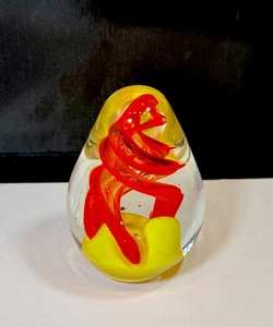 Art Glass Teardrop Egg Shape Red & Yellow Vintage Psychedelic Paperweight 4.5” - Picture 1 of 8