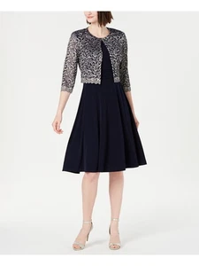 JESSICA HOWARD Womens Navy Metallic Printed Formal Jacket Petites 6P - Picture 1 of 6