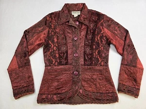 Vintage Urban Tribe S Rust Red Velvet Blazer Jacket Tapestry Floral Embroidered - Picture 1 of 3