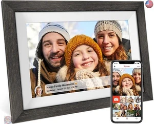 Frameo 10.1 inch Digital Picture Frame WiFi Smart Digital Photo Frame Wood IPS - Picture 1 of 7