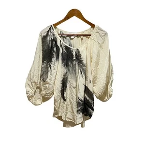 Blusa Fifteen Twenty 100 % seda talla S diseño palmera estampado mangas globo - Imagen 1 de 5