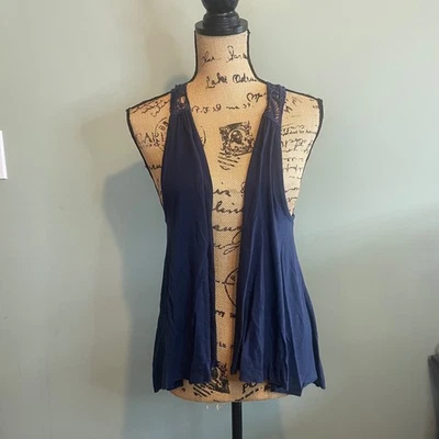 Cárdigan Mudd Mujeres Informal Resort Boho Crochet Encaje Frente Abierto Encogerse de hombros Azul Mediano Foto 1 de 4