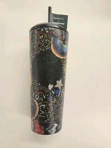STARBUCKS x Farm Rio Summer 2025 Black Rainbow 24oz Cold Cup Tumbler - Picture 1 of 4