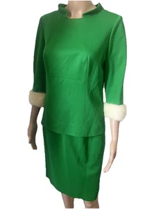 Vintage 60er 2-teiliger Anzug Kelly grün Rock/Top blond Nerz Pelzbündchen Helft's L.A. - Bild 1 von 24