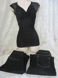 WHITE HOUSE BLACK MARKET Lot 2R Blanc Noir XS Mesh Top NEW Black Jeans Blouse - Picture 1 of 8