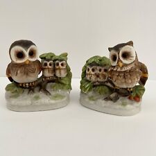 Vintage Homco 2 Figurines Mother Owl with Babies and Father Owl with Babies