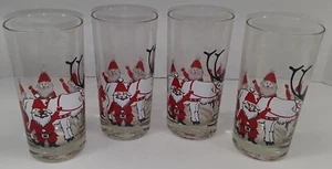 Georges Briard Waving Santa Reindeer Drinking Glasses 5-1/2" Tall 12oz - Picture 1 of 3