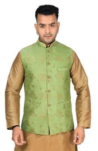 Giacca Broccato Uomo Solo Gilet Vita Lavaggio EID Costume Kurta Non Incluso 1038 - Foto 1 di 5