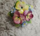 Vintage Artone England Flower Pin Pink Yellow Pansies Blue Forget Me Nots Pin