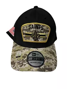New Orleans Saints Hat Mens Fitted New Era Salute to Service USA Black Camo - Picture 1 of 6