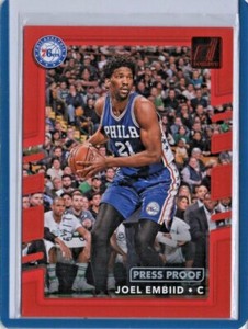 JOEL EMBIID 2017/18 DONRUSS "PRESS PROOF" (#52/75)! SIXERS! MVP? RED FOIL EMBLEM