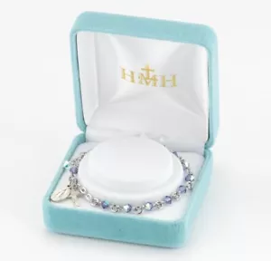 Tanzanite Rondelle Shape Sterling Silver Finest Austrian Crystal Rosary Bracelet - Picture 1 of 1
