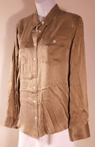 J CREW Damen olivgrün Knopfleiste Langarm Satin Seide Bluse Gr. 8 - Bild 1 von 5