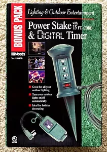 Power Stake & Digital Timer with 15ft. 3-Outlet Cord by Woods - Brand New! - Picture 1 of 3