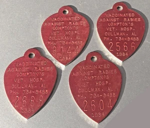 Lot Of 4 Dog License Tags Tokens: 1984 VACCINATED AGAINST RABIES; Cullman AL - Picture 1 of 1