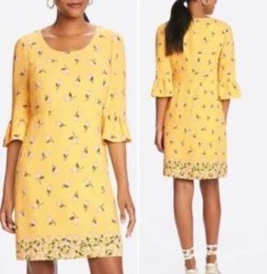 Neu mit Etikett Draper James Roslyn Damenkleid Gr. 10 gelb rosa Blumenmuster 3/4-Ärmel Org. 150. - Bild 1 von 8