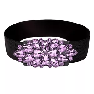 Women Rhinestone Belt Crystal Elastic Waist Floral Cummerbund for Dress Purpl... - Picture 1 of 6