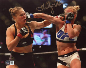 HOLLY HOLM SIGNED 8x10 PHOTO DESTROYING RONDA ROUSEY MMA UFC CHAMP BECKETT BAS