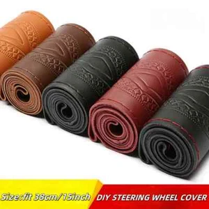 Genuine Leather Car Steering Wheel Cover DIY with Needles Thread Stitch Wrap Sew - Picture 1 of 14
