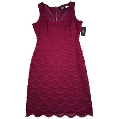 GUESS Fringe Sheath Dress Wine Scalloped Womens Size 4 Sleeveless Short New - Image 1 of 4
