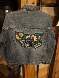 VTG 90s Looney Tunes Warner Bros Acme Denim Jean Jacket Size Large Adult - Picture 1 of 4