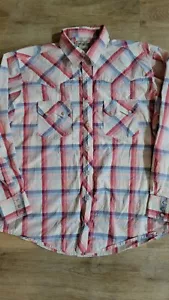 MINT Condition Vintage 80s Mens WRANGLER Pearl Snap Western L/S Plaid Shirt - L - Picture 1 of 5