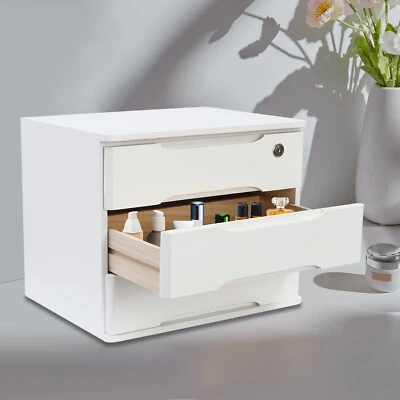 Wooden Desktop Storage Box with Lockable Drawers Office Supplies File Organizer - Image 1 of 4
