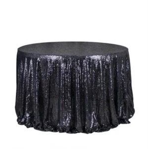 Black Glitter Sequin Tablecloth Birthday Party Wedding Cake Table Cover Decor - Bild 1 von 4