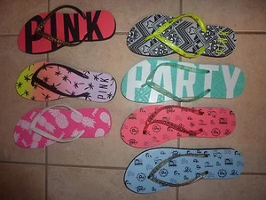 VICTORIAS SECRET PINK BLING FLIP FLOPS IN BEACH/BIKINI BAG /NOW OUT OF STOCK - Picture 1 of 5