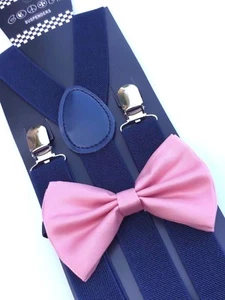 Nuevo conjunto de suspendedores rosa rubor azul marino a juego boda graduación vendedor de estados unidos - Imagen 1 de 4