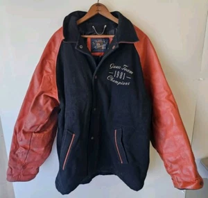 HTF Vintage Mens Guess Varsity Jacket Patch Leather Wool 2XL Damage Stains READ - Picture 1 of 23