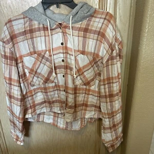 Hippie Rose Crop Top Gr. Medium kariert Knopfleiste Langarm Kapuzenshirt - Bild 1 von 18