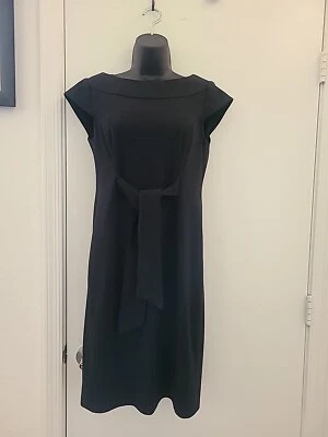 Kay Unger NY 女式 8 黑色绑带连衣裙及膝弹力帽袖 — 第 1/4 张图片