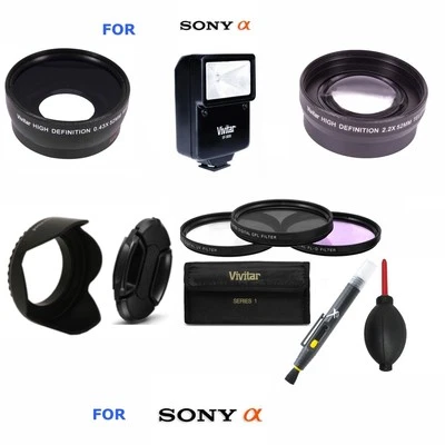 40.5MM TELEPHOTO ZOOM LENS + WIDE ANGLE LENS + FLASH+GIFTS FOR SONY ALPHA A6000 - Image 1 of 4