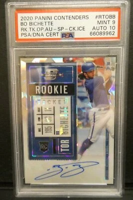 2020 Panini Contenders Bo Bichette Rookie Ticket Cracked Ice 11/23 PSA 9 Auto 10 - Image 1 of 2