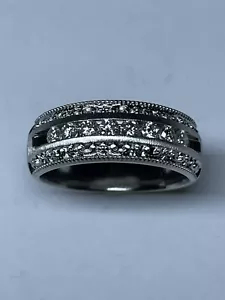 Anillo de banda de diamantes vintage de oro blanco de 14 K, 24 quilates TW, talla 8, 12,5 mm - Imagen 1 de 8