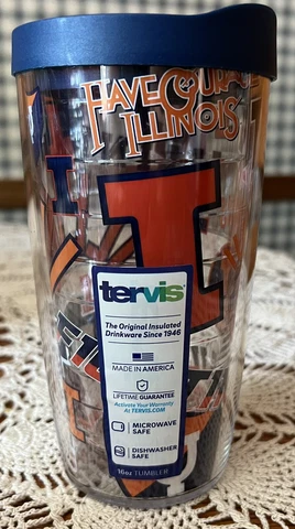 NEW 16 OZ TERVIS  TUMBLER BLUE LID ILLINOIS FIGHTING ILLINI Cover