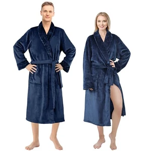 Luxury Flannel Fleece Bathrobes Unisex Men Women Bath Robe -Warm Soft S/M L/XL - Picture 1 of 21