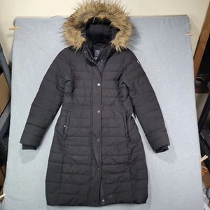 Abercrombie & Fitch Women's Hooded Long Down Parka Size M Black Water Resistant - Picture 1 of 16