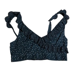 Camicetta American Eagle donna L nera a pois crop top scollo con volant AE lattaia - Foto 1 di 8