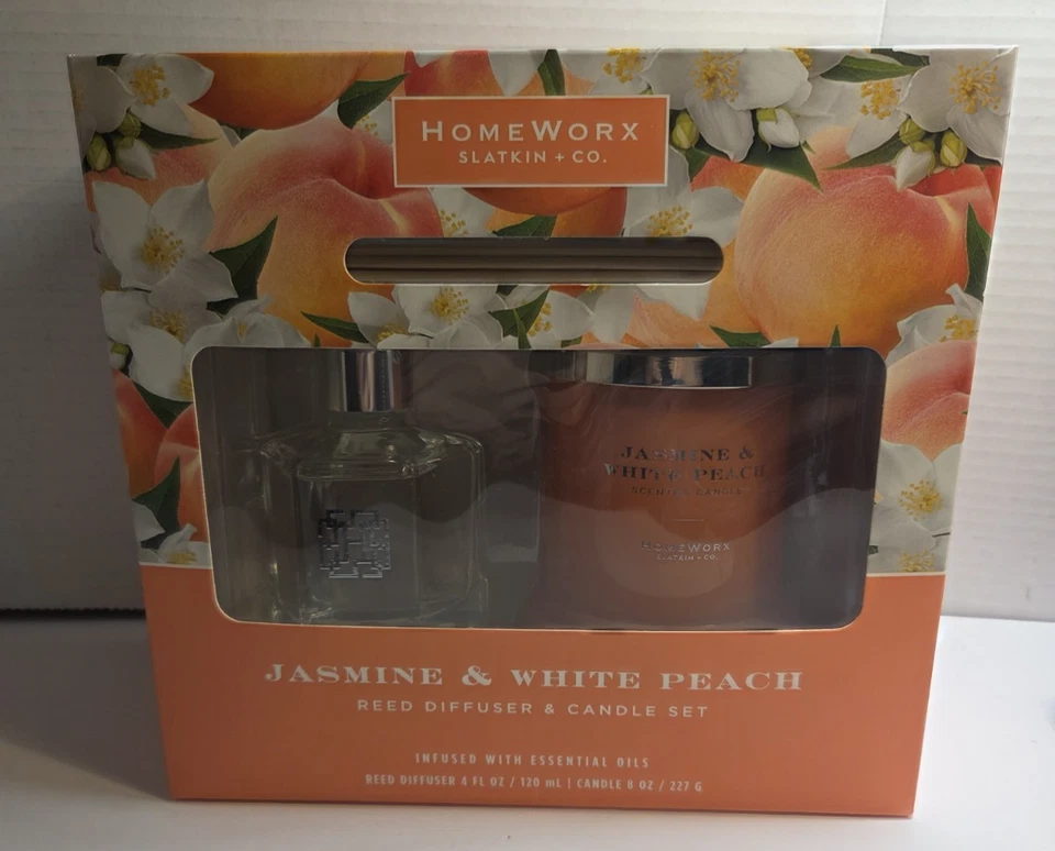 Homeworx Slatkin & Co. Jasmine And White Peach Reed Diffuser And Candle - Image 1 of 4