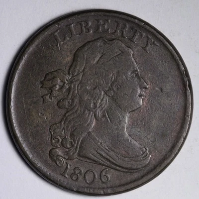 1806 Small 6 No Stems Draped Bust Half Cent VF+/XF E100 UVCBZ - Image 1 of 2