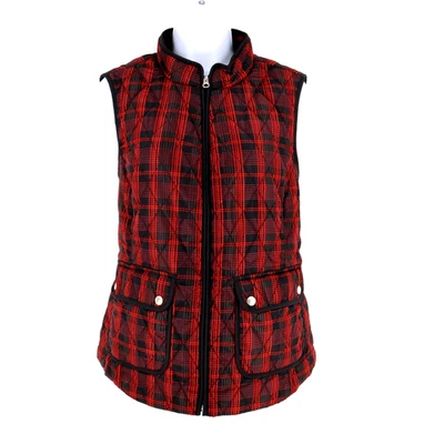 Chaleco acolchado Croft & Barrow para mujer M rojo bolsillos a cuadros cintura ajustable cremallera completa Foto 1 de 4