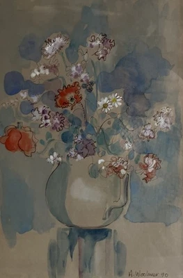 VINTAGE WATERCOLOUR PAINTING Bloomsbury School Still Life By ANNIE WOOLMER - Image 1 of 4